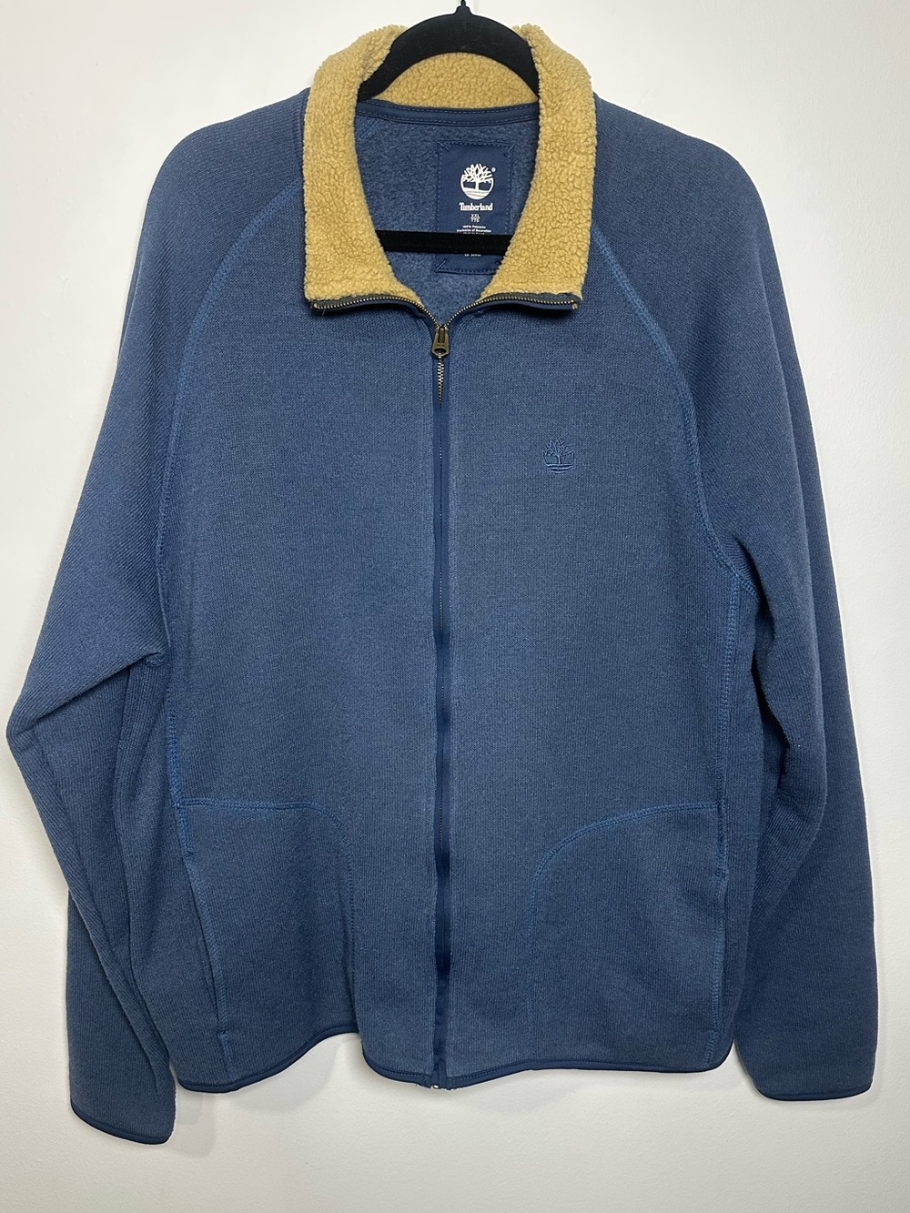 Timberland Men's Navy Blue Zip-Up Fleece with Tan Sherpa Collar size XXL